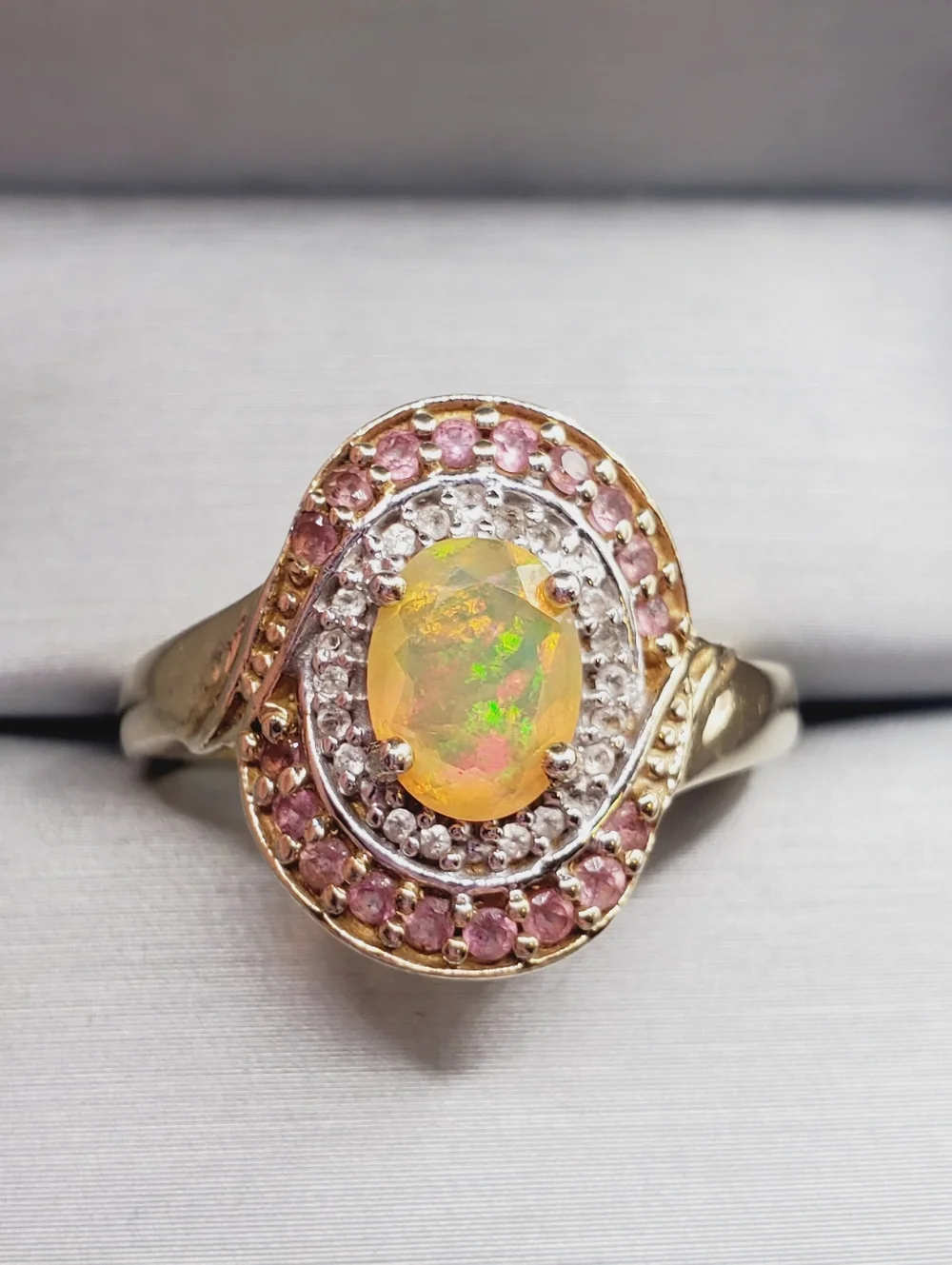 Opal Halo Ring In Yellow Gold - 925 Sterling Silver